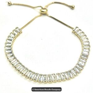 Made with Swarovski Crystal Baguette Tennis Slider Bracelet in Gold-New